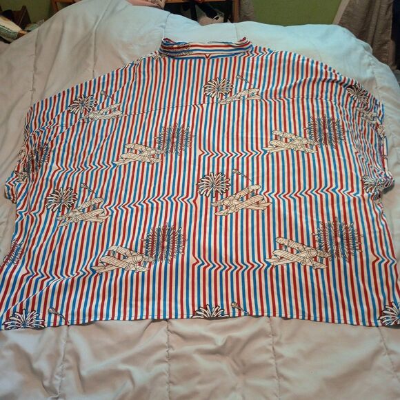 LulaRoe 3X Thor Boys Button Up Fireworks Planes Patriotic Plus Size 4th of July - Picture 3 of 6